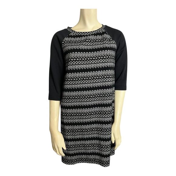 Loft Women's Black White Geometric Half Sleeve Career Dress Small Petite pencil - Picture 1 of 6